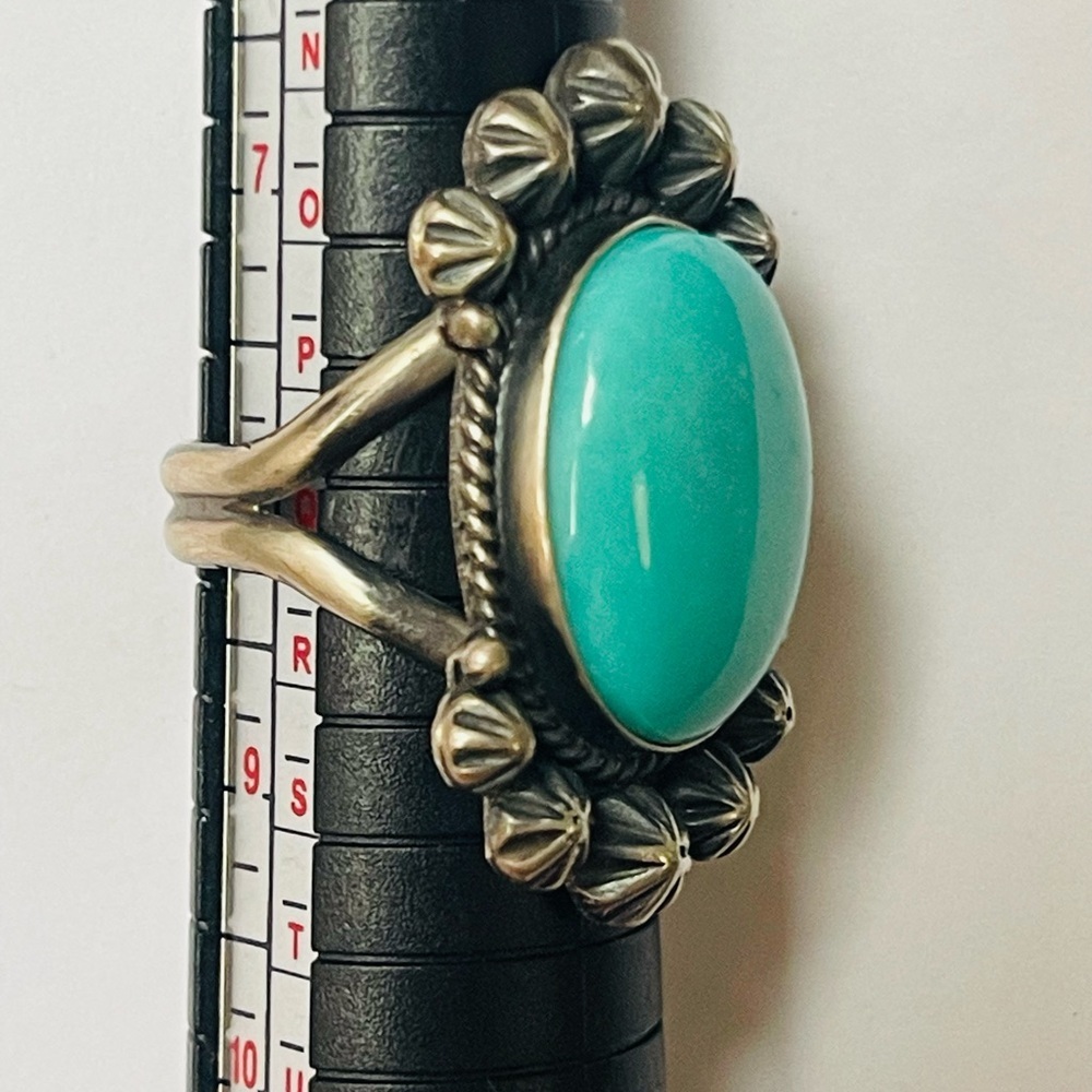 Native American Navajo Michael Calladitto Sterling Silver Blue Turquoise Ring 8 - Picture 2 of 6
